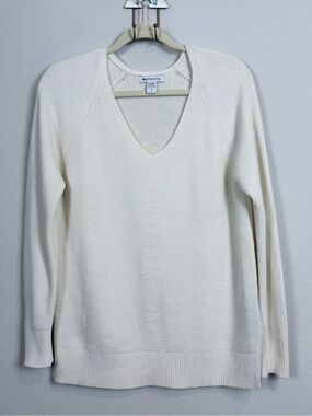 Athleta Hanover V-Neck Ribbed Knit Sweater Ivory S